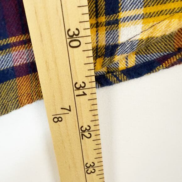 Sun River Men's XL Long Sleeve Navy & Yellow Plaid Flannel Button Down Shirt - Picture 11 of 11